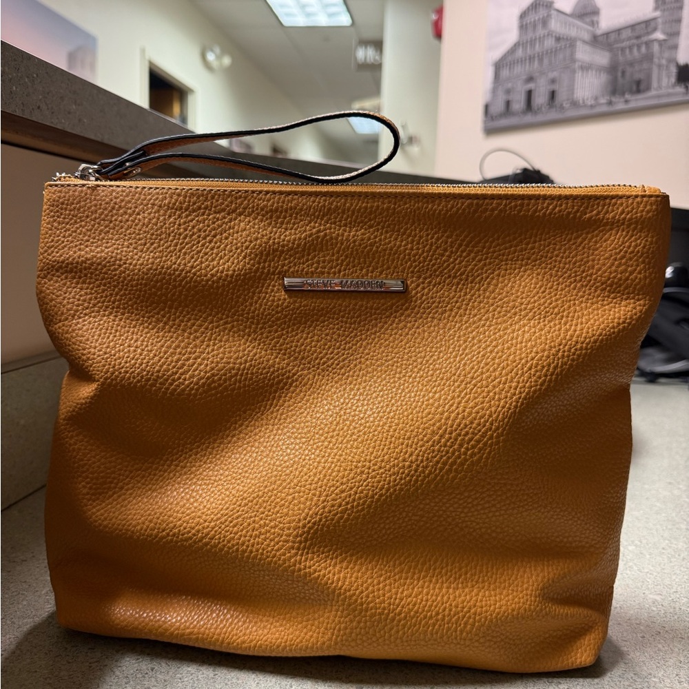 Steve Madden Large Zip Pouch/Makeup Bag -Buckskin Tan